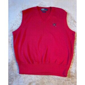 Polo By Ralph Lauren Sweater Vest Mens Size L Red Cotton Polo Logo